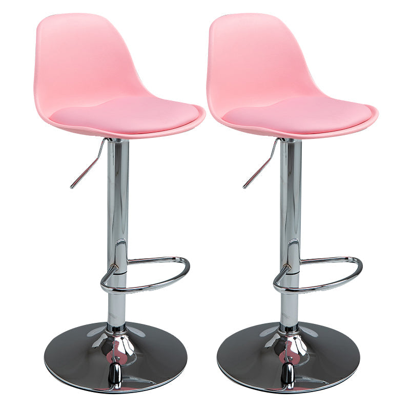 Contemporary Metal Dining Kitchen Room Armless Stool Adjustable Height Barstool Pink Silver 2 Piece Set Clearhalo 'Bar Furniture' 'Bar Stools' 'bar_stools' 'furn' 'furn_bar_stools' 'Furniture' 'furniture_bar_stools' 'Kitchen & Dining Furniture' 4758525