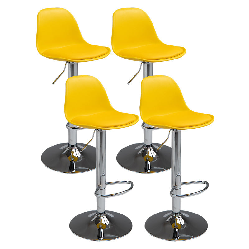 Contemporary Metal Dining Kitchen Room Armless Stool Adjustable Height Barstool Yellow Silver 4 Piece Set Clearhalo 'Bar Furniture' 'Bar Stools' 'bar_stools' 'furn' 'furn_bar_stools' 'Furniture' 'furniture_bar_stools' 'Kitchen & Dining Furniture' 4758534