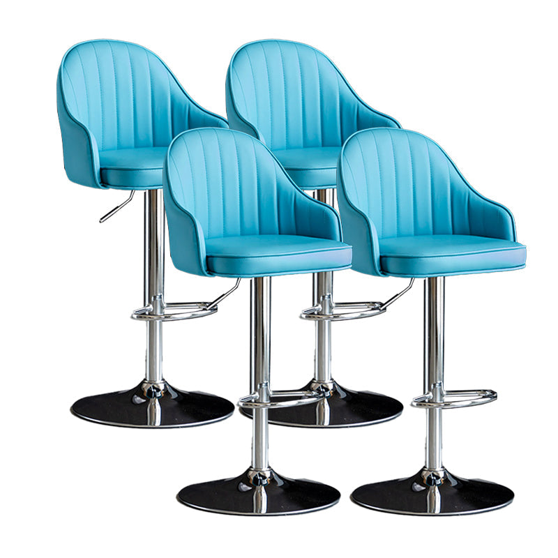 Metal Contemporary Kitchen Dining Room Arm Stool Adjustable Height Barstool Blue Silver Set of 4 Clearhalo 'Bar Furniture' 'Bar Stools' 'bar_stools' 'Furniture' 'furniture_bar_stools' 'Kitchen & Dining Furniture' 4758713