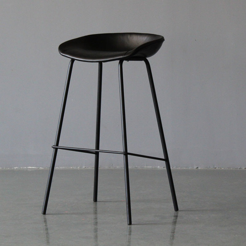 Metal Industrial Dining Room Armless Stool Low Back Bar Stool Gloss Black 1 Piece Clearhalo 'Bar Furniture' 'Bar Stools' 'bar_stools' 'Furniture' 'furniture_bar_stools' 'Kitchen & Dining Furniture' 4758797