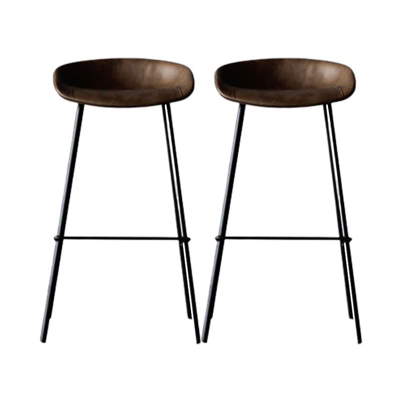 Metal Industrial Dining Room Armless Stool Low Back Bar Stool Dark Coffee Set of 2 Clearhalo 'Bar Furniture' 'Bar Stools' 'bar_stools' 'Furniture' 'furniture_bar_stools' 'Kitchen & Dining Furniture' 4758813