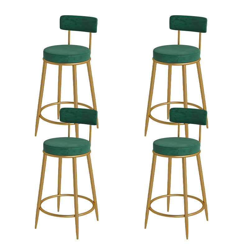 Nordic Low Back Bar Stool Round Counter Bar Stool with Metal Legs Light Green Gold 4 Piece Set Clearhalo 'Bar Furniture' 'Bar Stools' 'bar_stools' 'furn' 'furn_bar_stools' 'Furniture' 'furniture_bar_stools' 'Kitchen & Dining Furniture' 4758821