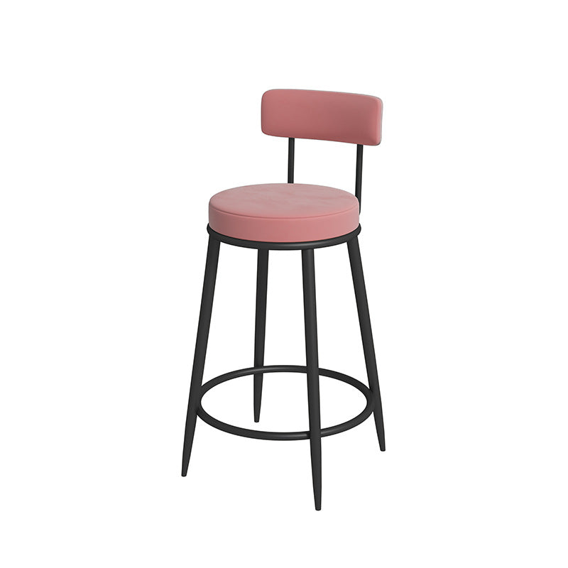 Nordic Low Back Bar Stool Round Counter Bar Stool with Metal Legs Light Pink Black 1 Piece Clearhalo 'Bar Furniture' 'Bar Stools' 'bar_stools' 'furn' 'furn_bar_stools' 'Furniture' 'furniture_bar_stools' 'Kitchen & Dining Furniture' 4758824