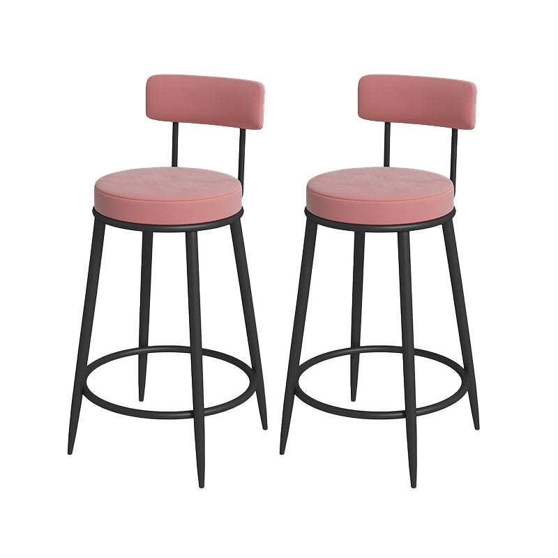 Nordic Low Back Bar Stool Round Counter Bar Stool with Metal Legs Light Pink Black 2 Piece Set Clearhalo 'Bar Furniture' 'Bar Stools' 'bar_stools' 'furn' 'furn_bar_stools' 'Furniture' 'furniture_bar_stools' 'Kitchen & Dining Furniture' 4758825