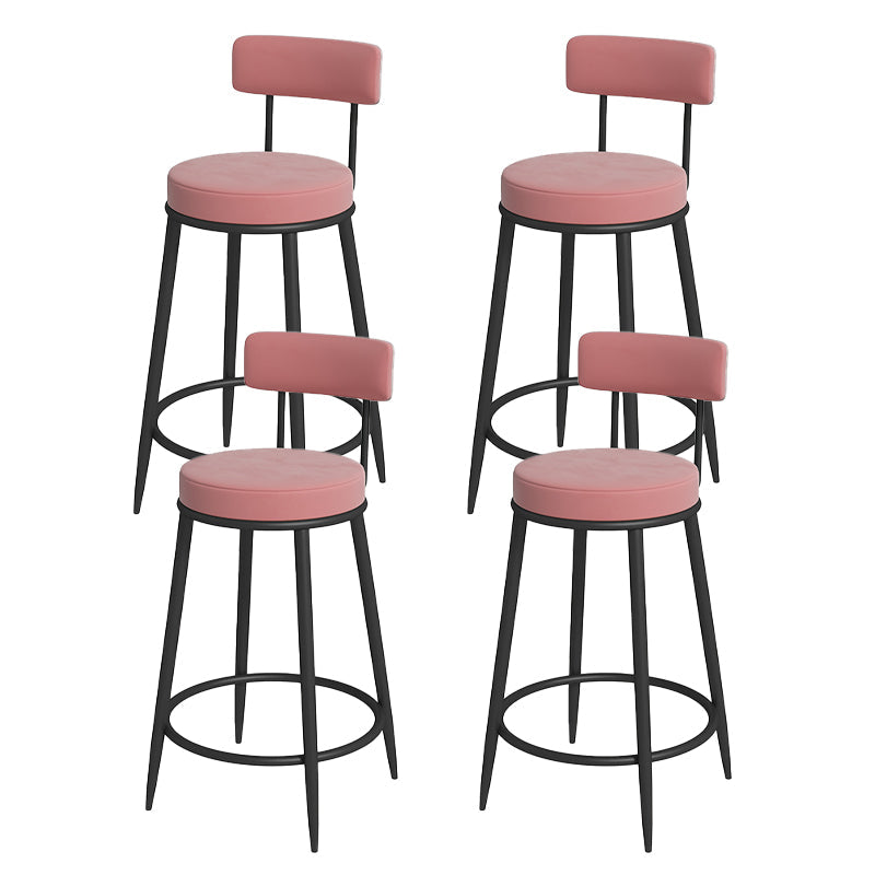 Nordic Low Back Bar Stool Round Counter Bar Stool with Metal Legs Light Pink Black 4 Piece Set Clearhalo 'Bar Furniture' 'Bar Stools' 'bar_stools' 'furn' 'furn_bar_stools' 'Furniture' 'furniture_bar_stools' 'Kitchen & Dining Furniture' 4758828