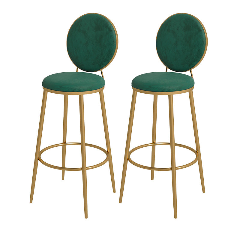 Nordic Low Back Bar Stool Round Counter Bar Stool with Metal Legs Blackish Green Gold 2 Piece Set Clearhalo 'Bar Furniture' 'Bar Stools' 'bar_stools' 'furn' 'furn_bar_stools' 'Furniture' 'furniture_bar_stools' 'Kitchen & Dining Furniture' 4758844