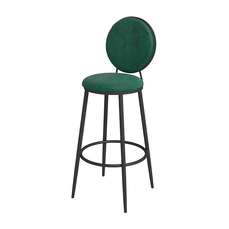Nordic Low Back Bar Stool Round Counter Bar Stool with Metal Legs Blackish Green Black 1 Piece Clearhalo 'Bar Furniture' 'Bar Stools' 'bar_stools' 'furn' 'furn_bar_stools' 'Furniture' 'furniture_bar_stools' 'Kitchen & Dining Furniture' 4758847