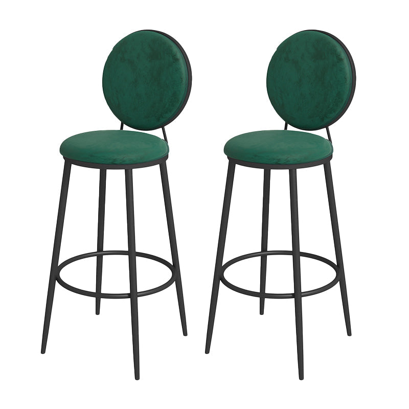 Nordic Low Back Bar Stool Round Counter Bar Stool with Metal Legs Blackish Green Black 2 Piece Set Clearhalo 'Bar Furniture' 'Bar Stools' 'bar_stools' 'furn' 'furn_bar_stools' 'Furniture' 'furniture_bar_stools' 'Kitchen & Dining Furniture' 4758848