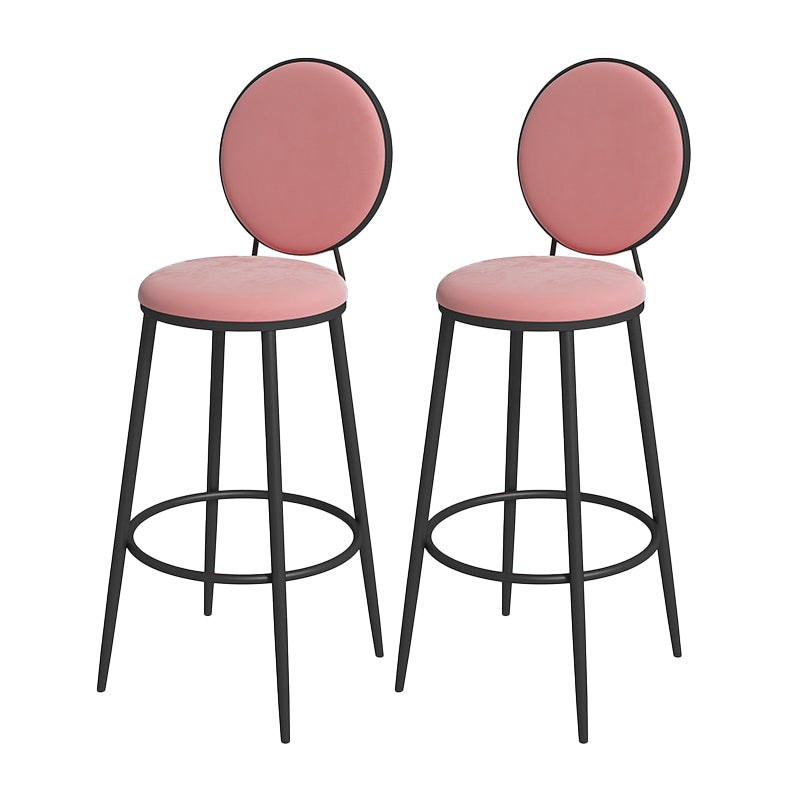 Nordic Low Back Bar Stool Round Counter Bar Stool with Metal Legs Pink Black 2 Piece Set Clearhalo 'Bar Furniture' 'Bar Stools' 'bar_stools' 'furn' 'furn_bar_stools' 'Furniture' 'furniture_bar_stools' 'Kitchen & Dining Furniture' 4758851