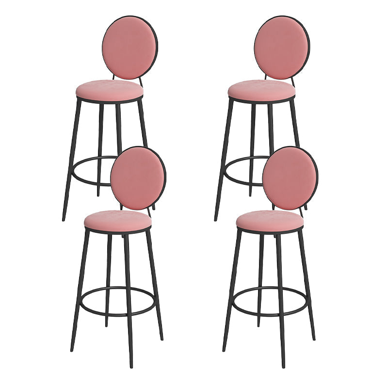 Nordic Low Back Bar Stool Round Counter Bar Stool with Metal Legs Pink Black 4 Piece Set Clearhalo 'Bar Furniture' 'Bar Stools' 'bar_stools' 'furn' 'furn_bar_stools' 'Furniture' 'furniture_bar_stools' 'Kitchen & Dining Furniture' 4758852