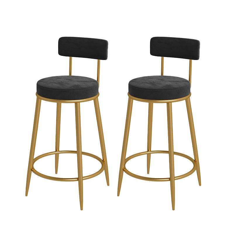 Nordic Low Back Bar Stool Round Counter Bar Stool with Metal Legs Matte Black Gold 2 Piece Set Clearhalo 'Bar Furniture' 'Bar Stools' 'bar_stools' 'furn' 'furn_bar_stools' 'Furniture' 'furniture_bar_stools' 'Kitchen & Dining Furniture' 4758854