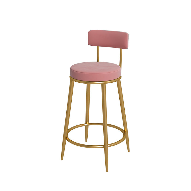 Nordic Low Back Bar Stool Round Counter Bar Stool with Metal Legs Light Pink Gold 1 Piece Clearhalo 'Bar Furniture' 'Bar Stools' 'bar_stools' 'furn' 'furn_bar_stools' 'Furniture' 'furniture_bar_stools' 'Kitchen & Dining Furniture' 4758865