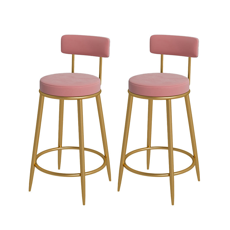 Nordic Low Back Bar Stool Round Counter Bar Stool with Metal Legs Light Pink Gold 2 Piece Set Clearhalo 'Bar Furniture' 'Bar Stools' 'bar_stools' 'furn' 'furn_bar_stools' 'Furniture' 'furniture_bar_stools' 'Kitchen & Dining Furniture' 4758866