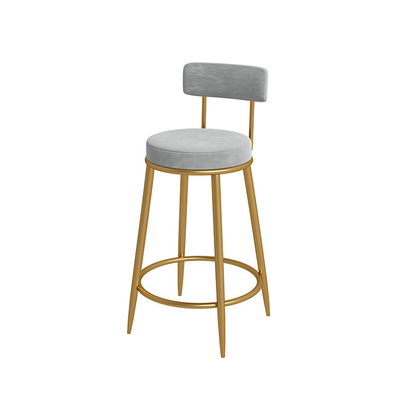 Nordic Low Back Bar Stool Round Counter Bar Stool with Metal Legs Light Gray Gold 1 Piece Clearhalo 'Bar Furniture' 'Bar Stools' 'bar_stools' 'furn' 'furn_bar_stools' 'Furniture' 'furniture_bar_stools' 'Kitchen & Dining Furniture' 4758874
