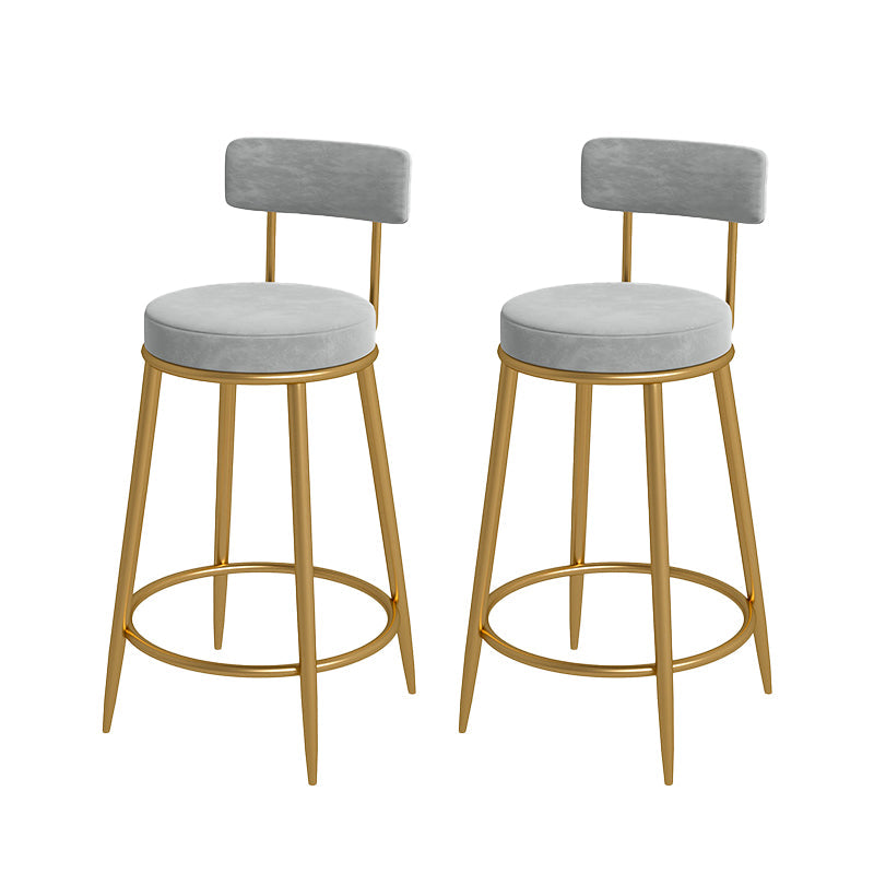 Nordic Low Back Bar Stool Round Counter Bar Stool with Metal Legs Light Gray Gold 2 Piece Set Clearhalo 'Bar Furniture' 'Bar Stools' 'bar_stools' 'furn' 'furn_bar_stools' 'Furniture' 'furniture_bar_stools' 'Kitchen & Dining Furniture' 4758875