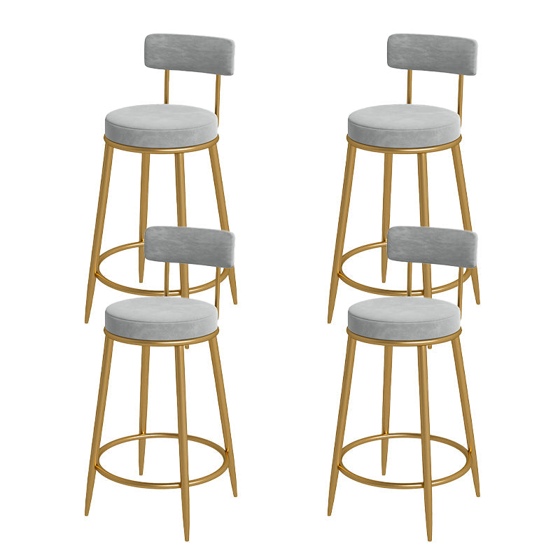 Nordic Low Back Bar Stool Round Counter Bar Stool with Metal Legs Light Gray Gold 4 Piece Set Clearhalo 'Bar Furniture' 'Bar Stools' 'bar_stools' 'furn' 'furn_bar_stools' 'Furniture' 'furniture_bar_stools' 'Kitchen & Dining Furniture' 4758876