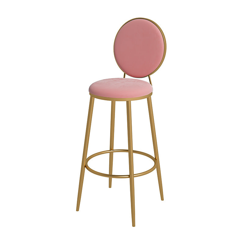 Nordic Low Back Bar Stool Round Counter Bar Stool with Metal Legs Pink Gold 1 Piece Clearhalo 'Bar Furniture' 'Bar Stools' 'bar_stools' 'furn' 'furn_bar_stools' 'Furniture' 'furniture_bar_stools' 'Kitchen & Dining Furniture' 4758877