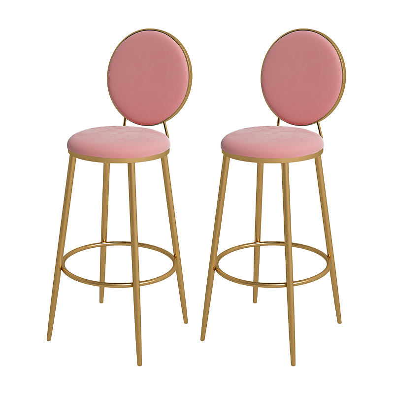 Nordic Low Back Bar Stool Round Counter Bar Stool with Metal Legs Pink Gold 2 Piece Set Clearhalo 'Bar Furniture' 'Bar Stools' 'bar_stools' 'furn' 'furn_bar_stools' 'Furniture' 'furniture_bar_stools' 'Kitchen & Dining Furniture' 4758878