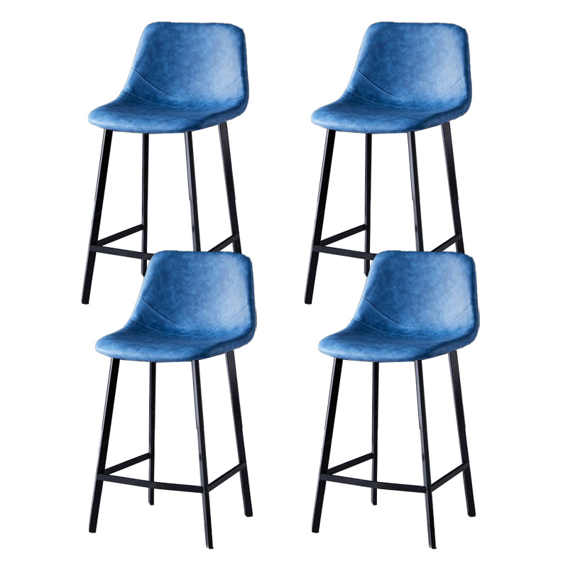 Scandinavian Restaurant Leather Stool Matte Finish Footrest Barstool Blue 4 Piece Set Counter Stool(26"H) Clearhalo 'Bar Furniture' 'Bar Stools' 'bar_stools' 'furn' 'furn_bar_stools' 'Furniture' 'furniture_bar_stools' 'Kitchen & Dining Furniture' 4758980