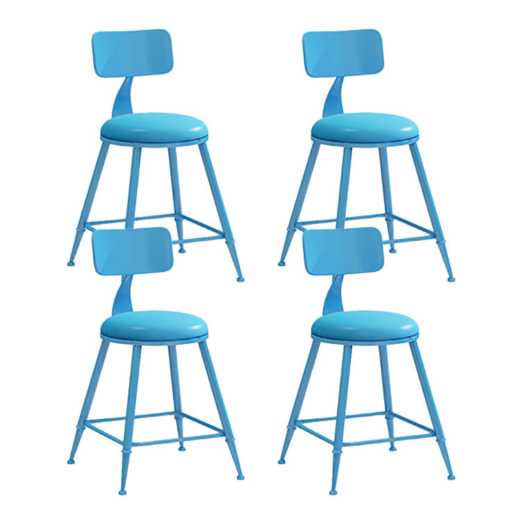 Contemporary Style Low Back Bar-stool Round Counter Bar Stool with Metal Legs Blue 4 Piece Set Short Stool(18"H) Clearhalo 'Bar Furniture' 'Bar Stools' 'bar_stools' 'furn' 'furn_bar_stools' 'Furniture' 'furniture_bar_stools' 'Kitchen & Dining Furniture' 4759036