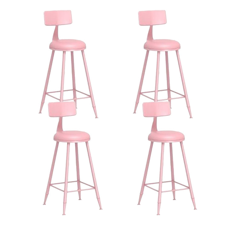 Contemporary Style Low Back Bar-stool Round Counter Bar Stool with Metal Legs Pink 4 Piece Set Counter Stool(26"H) Clearhalo 'Bar Furniture' 'Bar Stools' 'bar_stools' 'furn' 'furn_bar_stools' 'Furniture' 'furniture_bar_stools' 'Kitchen & Dining Furniture' 4759048