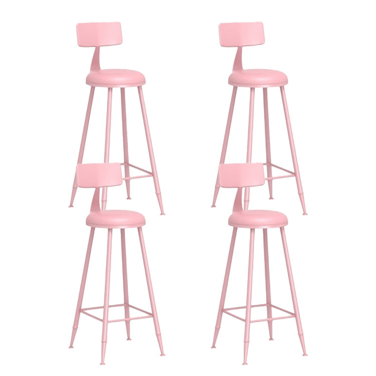 Contemporary Style Low Back Bar-stool Round Counter Bar Stool with Metal Legs Pink 4 Piece Set Bar Stool(30"H) Clearhalo 'Bar Furniture' 'Bar Stools' 'bar_stools' 'furn' 'furn_bar_stools' 'Furniture' 'furniture_bar_stools' 'Kitchen & Dining Furniture' 4759049