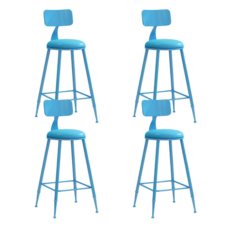 Contemporary Style Low Back Bar-stool Round Counter Bar Stool with Metal Legs Blue 4 Piece Set Counter Stool(26"H) Clearhalo 'Bar Furniture' 'Bar Stools' 'bar_stools' 'furn' 'furn_bar_stools' 'Furniture' 'furniture_bar_stools' 'Kitchen & Dining Furniture' 4759054