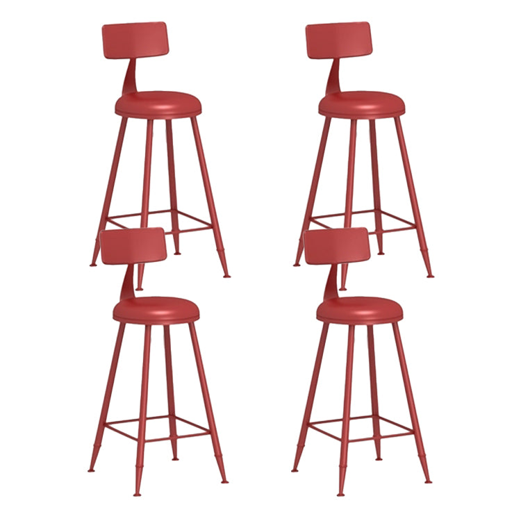 Contemporary Style Low Back Bar-stool Round Counter Bar Stool with Metal Legs Red 4 Piece Set Counter Stool(26"H) Clearhalo 'Bar Furniture' 'Bar Stools' 'bar_stools' 'furn' 'furn_bar_stools' 'Furniture' 'furniture_bar_stools' 'Kitchen & Dining Furniture' 4759056