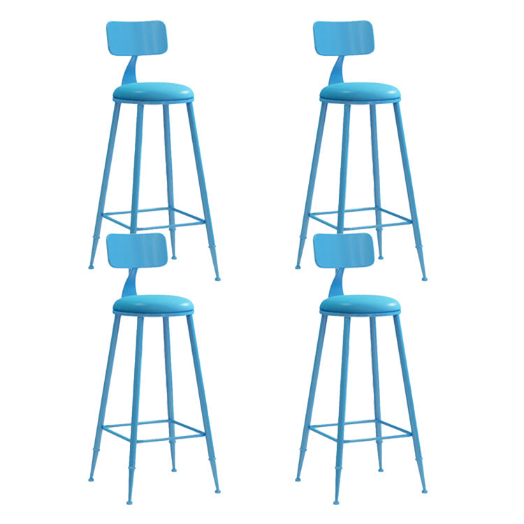 Contemporary Style Low Back Bar-stool Round Counter Bar Stool with Metal Legs Blue 4 Piece Set Bar Stool(30"H) Clearhalo 'Bar Furniture' 'Bar Stools' 'bar_stools' 'furn' 'furn_bar_stools' 'Furniture' 'furniture_bar_stools' 'Kitchen & Dining Furniture' 4759058