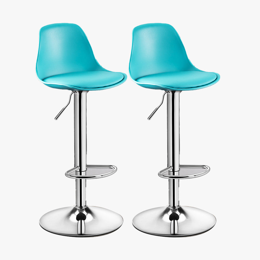 Contemporary Style Liftable Bar Stool Bucket Counter Bar Stool with Metal Legs Blue Silver 2 Piece Set Clearhalo 'Bar Furniture' 'Bar Stools' 'bar_stools' 'furn' 'furn_bar_stools' 'Furniture' 'furniture_bar_stools' 'Kitchen & Dining Furniture' 4759090