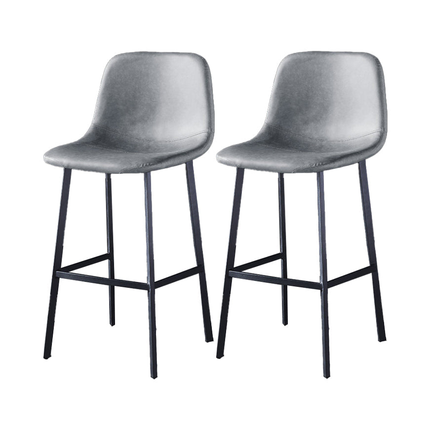 Industrial Style Low Back Bar-stool PU Leather Bar Stool with Metal Legs Grey 2 Piece Set Counter Stool (24"H) Clearhalo 'Bar Furniture' 'Bar Stools' 'bar_stools' 'furn' 'furn_bar_stools' 'Furniture' 'furniture_bar_stools' 'Kitchen & Dining Furniture' 4759223