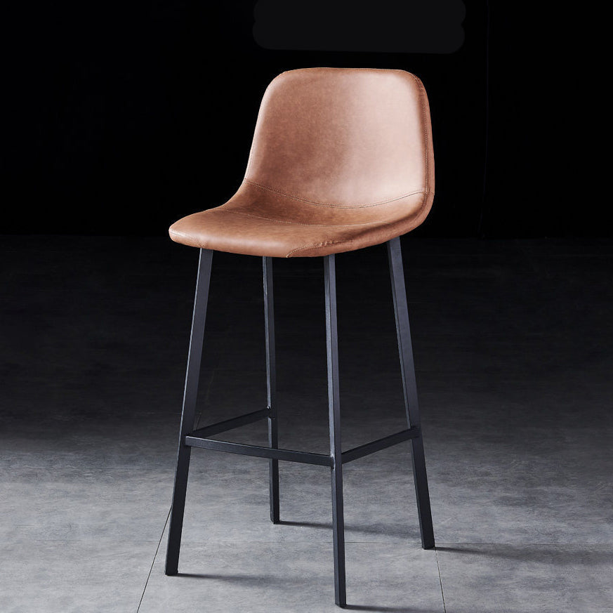 Industrial Style Low Back Bar-stool PU Leather Bar Stool with Metal Legs Brown 1 Piece Bar Stool (28" H) Clearhalo 'Bar Furniture' 'Bar Stools' 'bar_stools' 'furn' 'furn_bar_stools' 'Furniture' 'furniture_bar_stools' 'Kitchen & Dining Furniture' 4759227