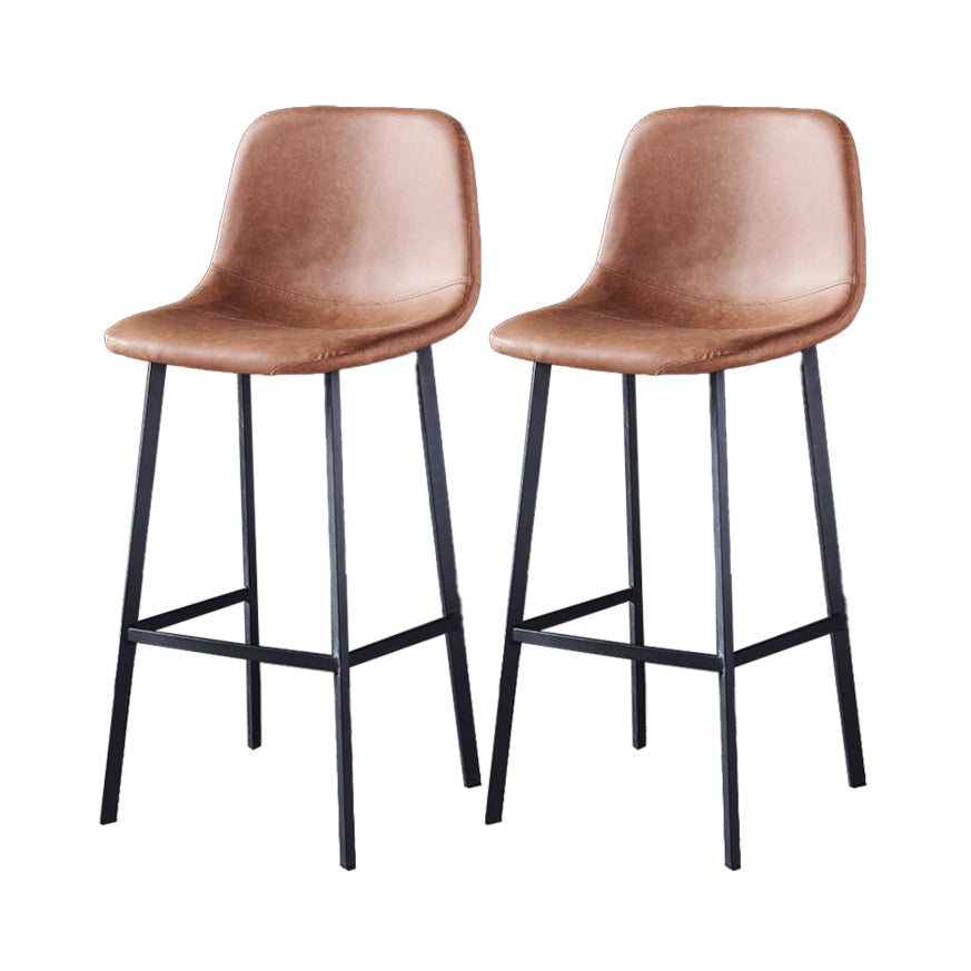 Industrial Style Low Back Bar-stool PU Leather Bar Stool with Metal Legs Brown 2 Piece Set Bar Stool (28" H) Clearhalo 'Bar Furniture' 'Bar Stools' 'bar_stools' 'furn' 'furn_bar_stools' 'Furniture' 'furniture_bar_stools' 'Kitchen & Dining Furniture' 4759228
