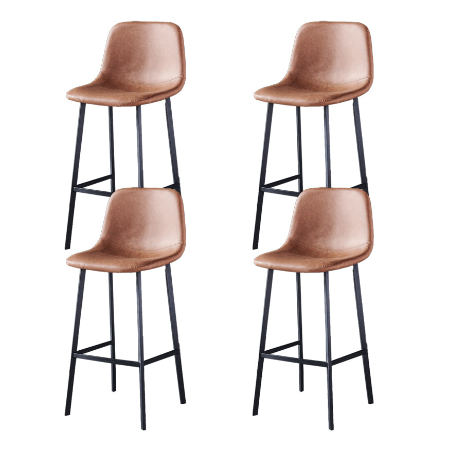 Industrial Style Low Back Bar-stool PU Leather Bar Stool with Metal Legs Brown 4 Piece Set Bar Stool (28" H) Clearhalo 'Bar Furniture' 'Bar Stools' 'bar_stools' 'furn' 'furn_bar_stools' 'Furniture' 'furniture_bar_stools' 'Kitchen & Dining Furniture' 4759230