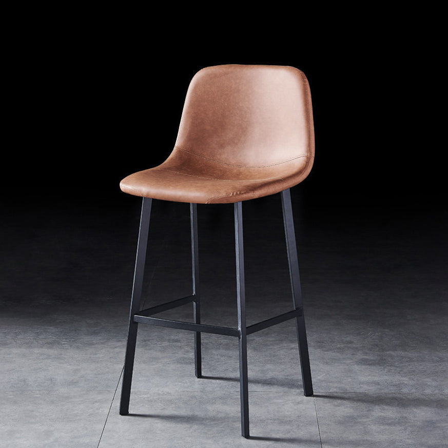 Industrial Style Low Back Bar-stool PU Leather Bar Stool with Metal Legs Brown 1 Piece Counter Stool (24"H) Clearhalo 'Bar Furniture' 'Bar Stools' 'bar_stools' 'furn' 'furn_bar_stools' 'Furniture' 'furniture_bar_stools' 'Kitchen & Dining Furniture' 4759232