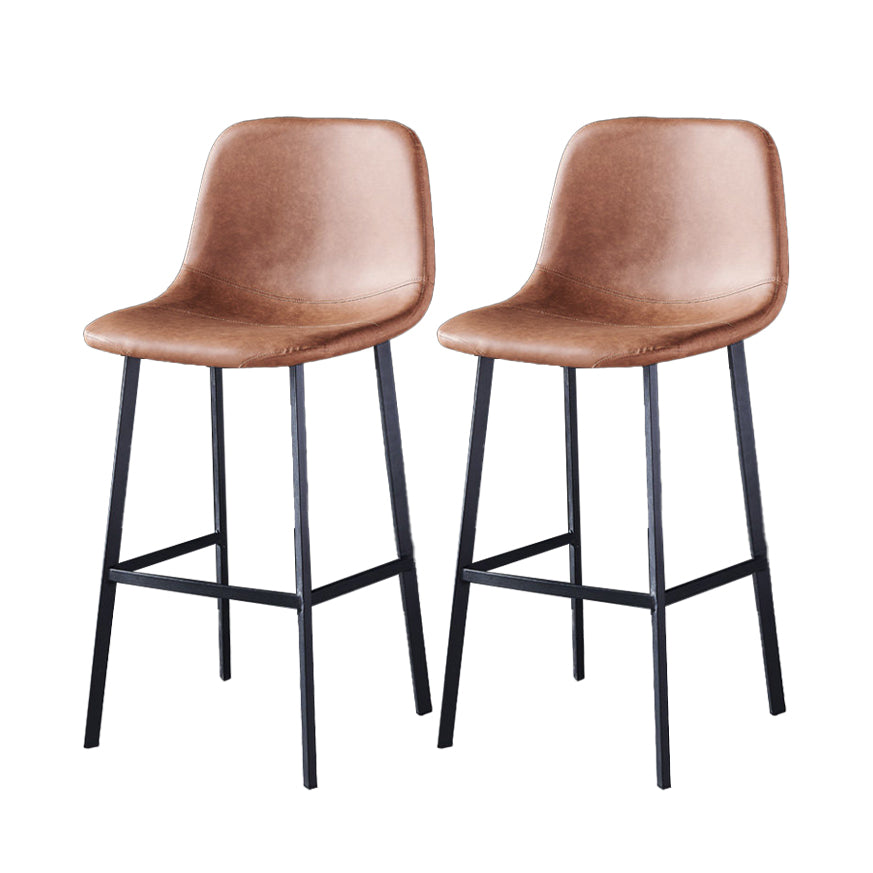 Industrial Style Low Back Bar-stool PU Leather Bar Stool with Metal Legs Brown 2 Piece Set Counter Stool (24"H) Clearhalo 'Bar Furniture' 'Bar Stools' 'bar_stools' 'furn' 'furn_bar_stools' 'Furniture' 'furniture_bar_stools' 'Kitchen & Dining Furniture' 4759234