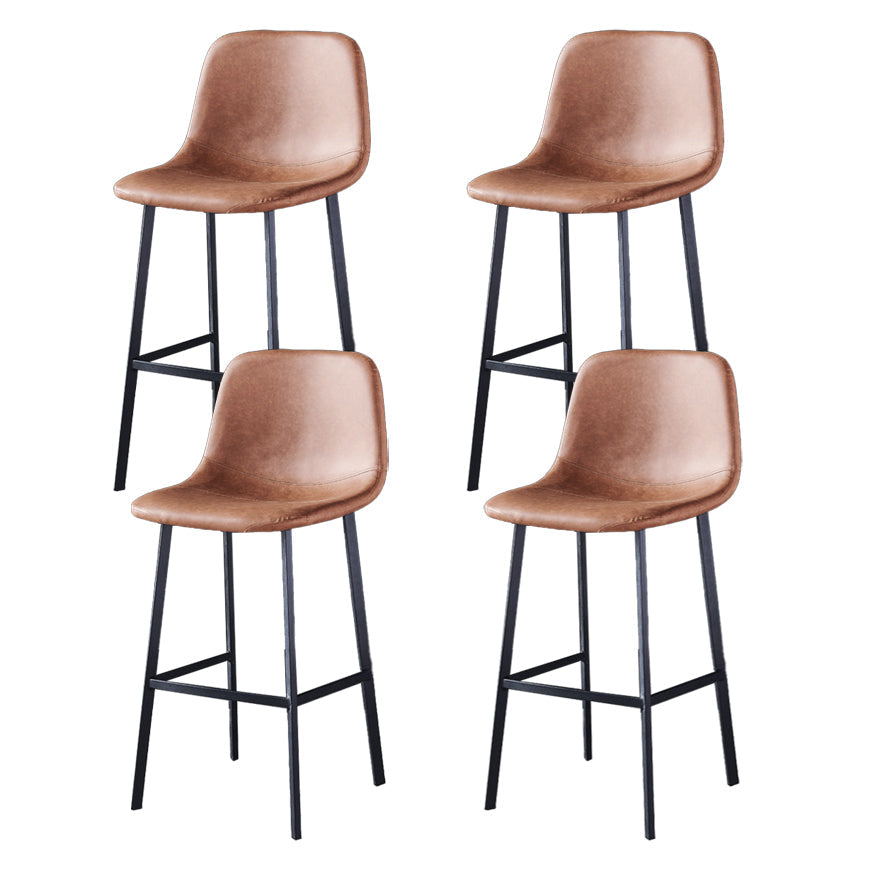 Industrial Style Low Back Bar-stool PU Leather Bar Stool with Metal Legs Brown 4 Piece Set Counter Stool (24"H) Clearhalo 'Bar Furniture' 'Bar Stools' 'bar_stools' 'furn' 'furn_bar_stools' 'Furniture' 'furniture_bar_stools' 'Kitchen & Dining Furniture' 4759236