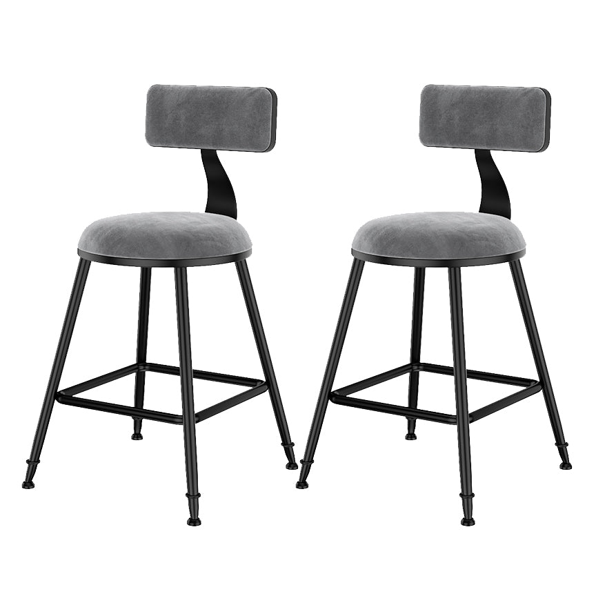 Scandinavian Low Back Footrest Barstool Matte Finish Velvet Counter Stool Grey 2 Piece Set Short Stool(18"H) Clearhalo 'Bar Furniture' 'Bar Stools' 'bar_stools' 'furn' 'furn_bar_stools' 'Furniture' 'furniture_bar_stools' 'Kitchen & Dining Furniture' 4759417