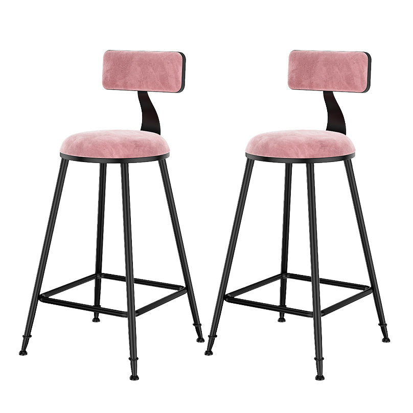Scandinavian Low Back Footrest Barstool Matte Finish Velvet Counter Stool Pink 2 Piece Set Counter Stool(26"H) Clearhalo 'Bar Furniture' 'Bar Stools' 'bar_stools' 'furn' 'furn_bar_stools' 'Furniture' 'furniture_bar_stools' 'Kitchen & Dining Furniture' 4759428