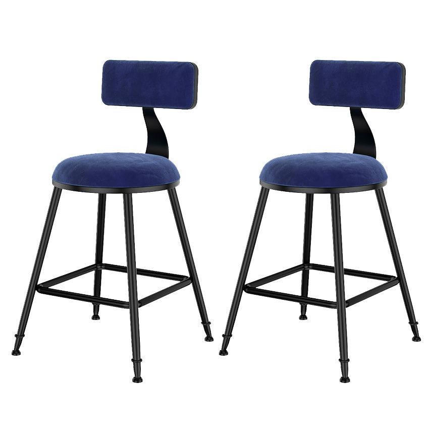 Scandinavian Low Back Footrest Barstool Matte Finish Velvet Counter Stool Blue 2 Piece Set Short Stool(18"H) Clearhalo 'Bar Furniture' 'Bar Stools' 'bar_stools' 'furn' 'furn_bar_stools' 'Furniture' 'furniture_bar_stools' 'Kitchen & Dining Furniture' 4759432