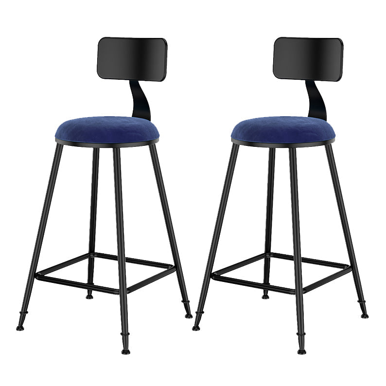 Scandinavian Low Back Footrest Barstool Matte Finish Velvet Counter Stool Black-Blue 2 Piece Set Counter Stool(26"H) Clearhalo 'Bar Furniture' 'Bar Stools' 'bar_stools' 'furn' 'furn_bar_stools' 'Furniture' 'furniture_bar_stools' 'Kitchen & Dining Furniture' 4759438