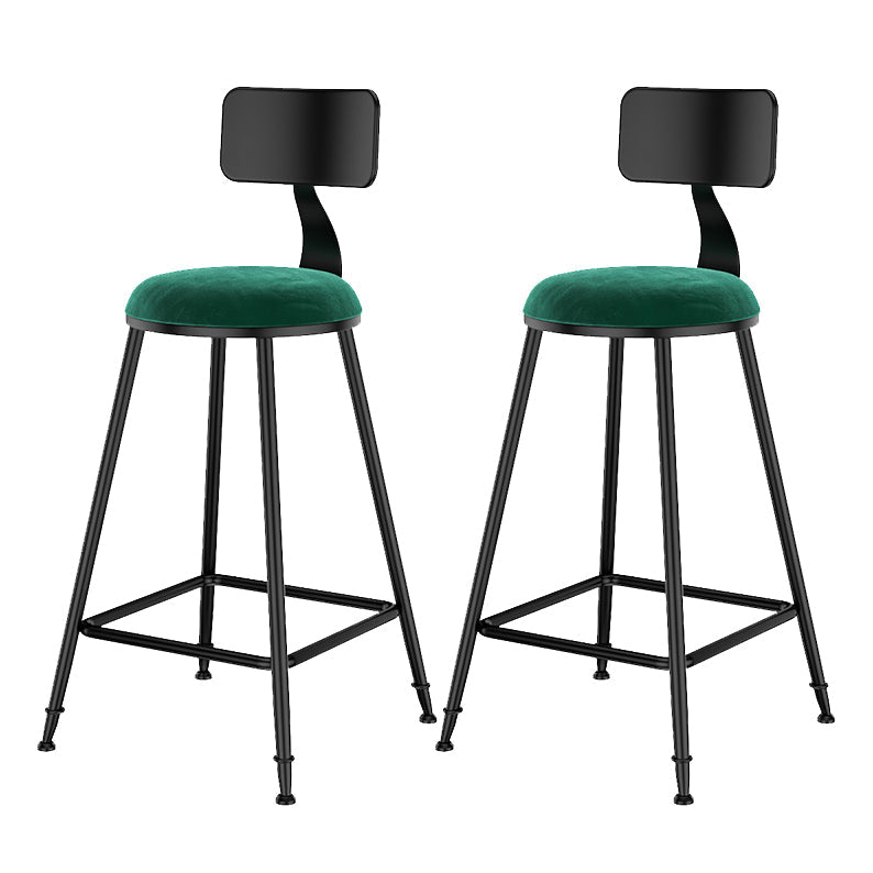 Scandinavian Low Back Footrest Barstool Matte Finish Velvet Counter Stool Black Green 2 Piece Set Counter Stool(26"H) Clearhalo 'Bar Furniture' 'Bar Stools' 'bar_stools' 'furn' 'furn_bar_stools' 'Furniture' 'furniture_bar_stools' 'Kitchen & Dining Furniture' 4759441