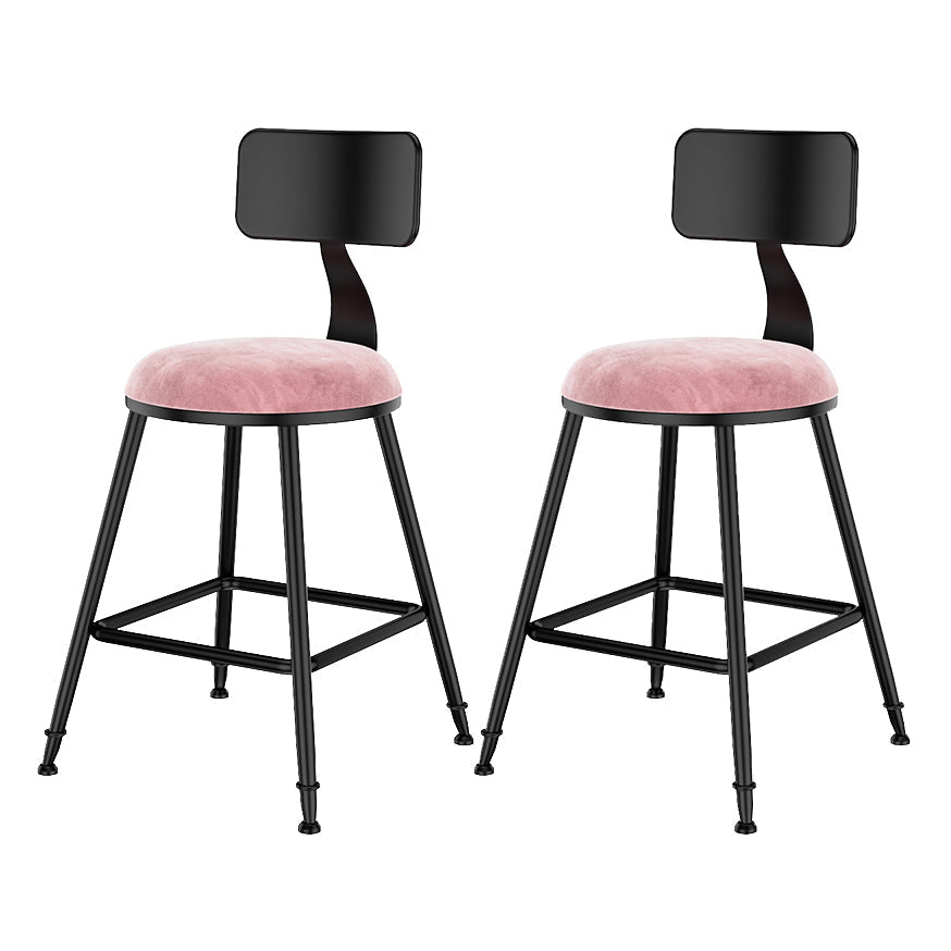 Scandinavian Low Back Footrest Barstool Matte Finish Velvet Counter Stool Black-Pink 2 Piece Set Short Stool(18"H) Clearhalo 'Bar Furniture' 'Bar Stools' 'bar_stools' 'furn' 'furn_bar_stools' 'Furniture' 'furniture_bar_stools' 'Kitchen & Dining Furniture' 4759443