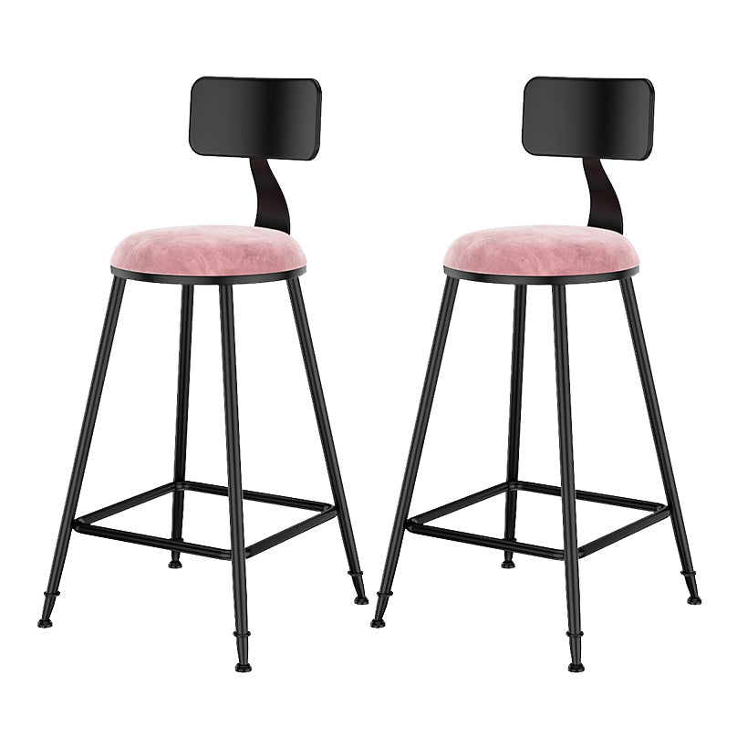 Scandinavian Low Back Footrest Barstool Matte Finish Velvet Counter Stool Black-Pink 2 Piece Set Counter Stool(26"H) Clearhalo 'Bar Furniture' 'Bar Stools' 'bar_stools' 'furn' 'furn_bar_stools' 'Furniture' 'furniture_bar_stools' 'Kitchen & Dining Furniture' 4759444