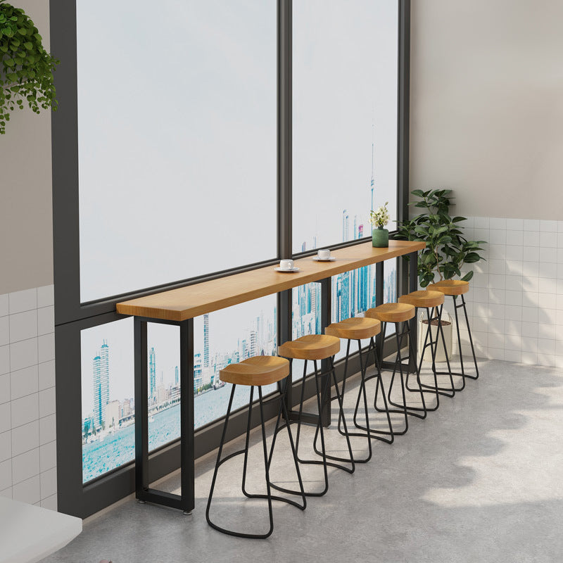 Solid Wood Bar Table Industrial Bar Dining Table with 3 Legs in Black 110.2"L x 15.7"W x 41.3"H Without Chairs Clearhalo 'Bar Furniture' 'Bar Tables' 'bar_tables' 'furn' 'furn_bar_tables' 'Furniture' 'furniture_bar_tables' 'Kitchen & Dining Furniture' 4759467
