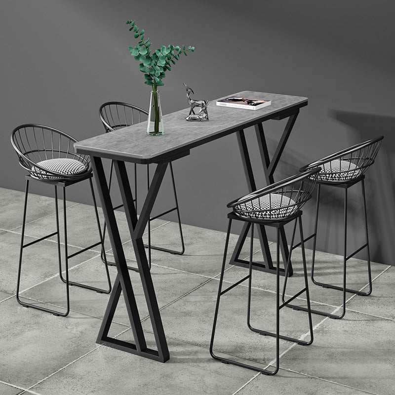 Stone Bar Dining Table Industrial Bar Dining Table with Double Pedestal Base 78.7"L x 15.7"W x 41.3"H Grey Without Chairs Clearhalo 'Bar Furniture' 'Bar Tables' 'bar_tables' 'furn' 'furn_bar_tables' 'Furniture' 'furniture_bar_tables' 'Kitchen & Dining Furniture' 4759482