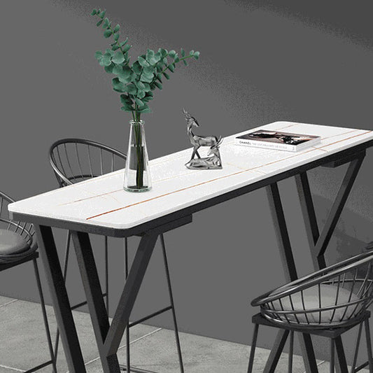 Stone Bar Dining Table Industrial Bar Dining Table with Double Pedestal Base Clearhalo 'Bar Furniture' 'Bar Tables' 'bar_tables' 'furn' 'furn_bar_tables' 'Furniture' 'furniture_bar_tables' 'Kitchen & Dining Furniture' 4759487