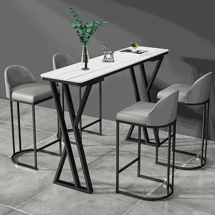 Stone Bar Dining Table Industrial Bar Dining Table with Double Pedestal Base Clearhalo 'Bar Furniture' 'Bar Tables' 'bar_tables' 'furn' 'furn_bar_tables' 'Furniture' 'furniture_bar_tables' 'Kitchen & Dining Furniture' 4759491