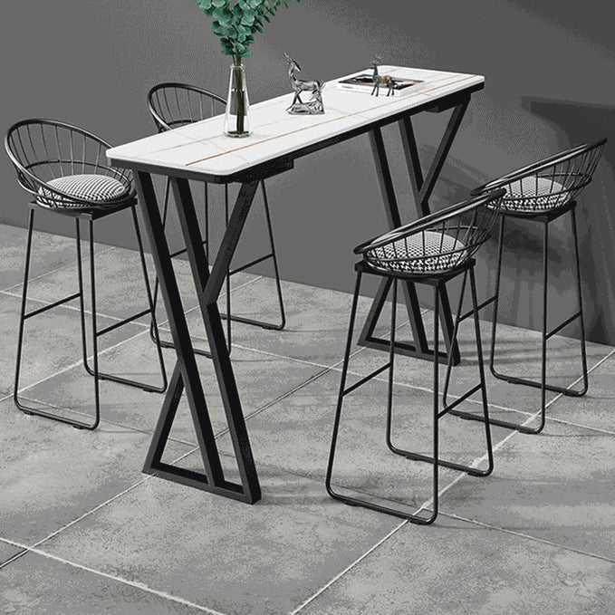 Stone Bar Dining Table Industrial Bar Dining Table with Double Pedestal Base Clearhalo 'Bar Furniture' 'Bar Tables' 'bar_tables' 'furn' 'furn_bar_tables' 'Furniture' 'furniture_bar_tables' 'Kitchen & Dining Furniture' 4759492