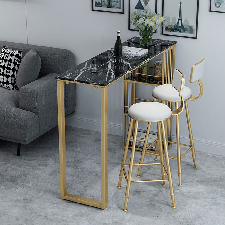 Stone Top Bar Dining Table Traditional Luxury Rectangle Bar Table with Sled Base in Gold Clearhalo 'Bar Furniture' 'Bar Tables' 'bar_tables' 'furn' 'furn_bar_tables' 'Furniture' 'furniture_bar_tables' 'Kitchen & Dining Furniture' 4759506
